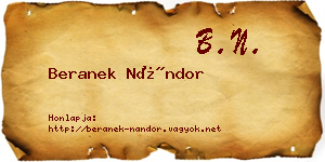 Beranek Nándor névjegykártya